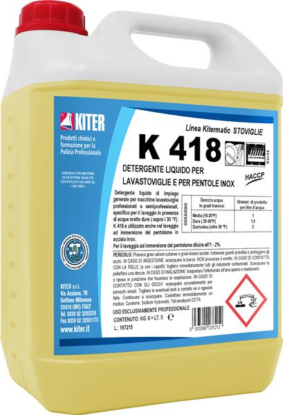 K 418 6kg DETERGENTE LIQUIDO PER LAVASTOVIGLIE E PENTOLE INOX