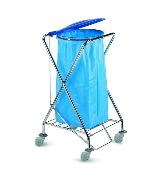 CARRELLO DUST 120l PORTASACCO TONDO CROMATO CON PESALE E COPERCHIO