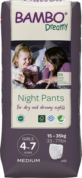 PANNOLINI PER LA NOTTE BAMBO DREAMY NIGHT PANTS GIRL 4-7 ANNI 15/35kg 10pz